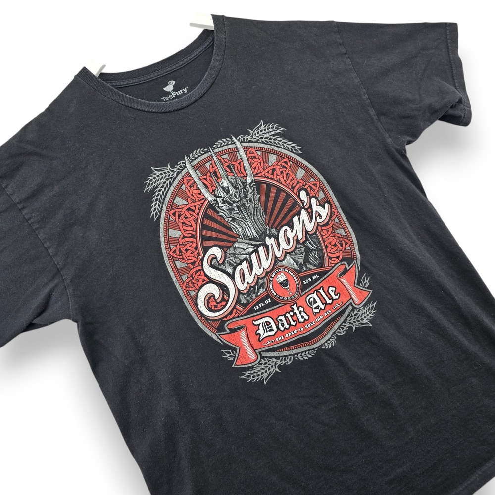 TeeFury Mens L Black Cotton Sauron Dark Ale Lord of the Rings Graphic T-Shirt